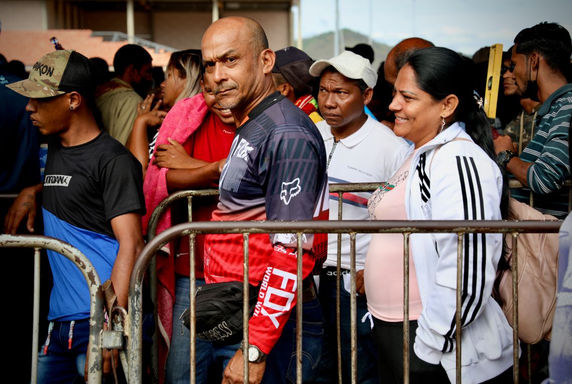 Venezuelan migrants wait for processing in Brazil.